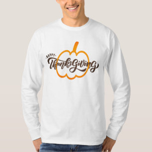 Camiseta Feliz Ação de Graças Elegante com Abóbora