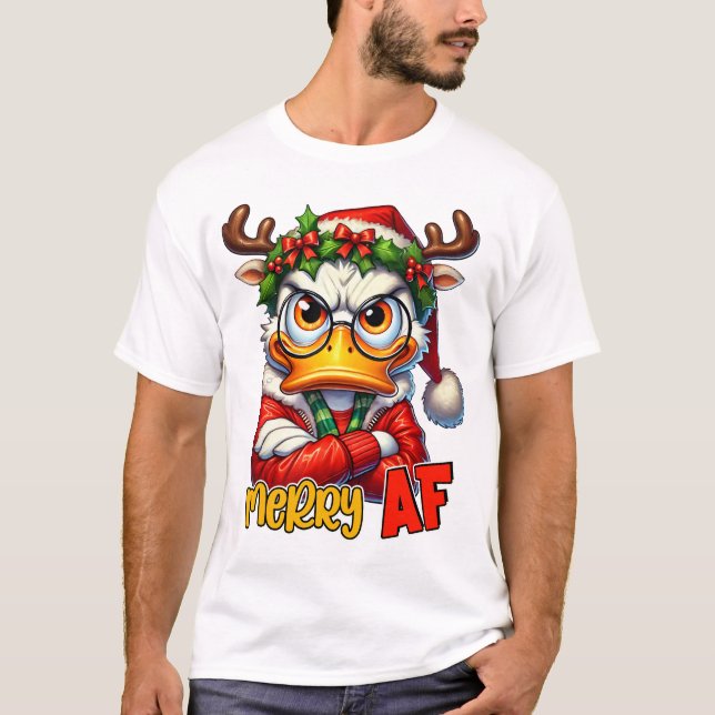 Camiseta Feliz AF 2 - Natal Sarcástico com Pato Grumpy (Frente)