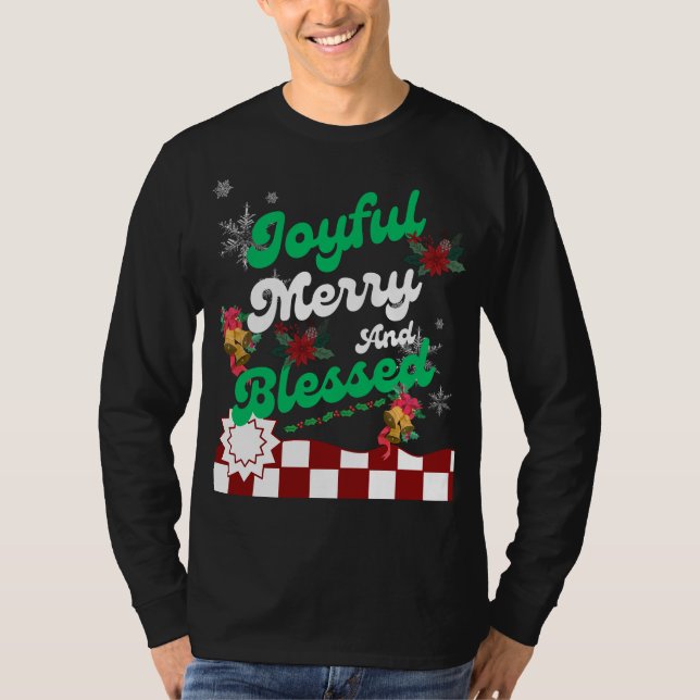 Camiseta Feliz alegre e abençoada, Natal retrógrado (Frente)