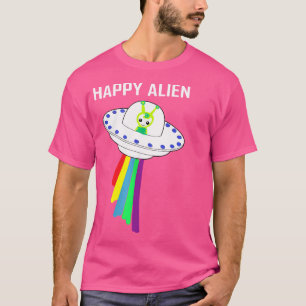 Camiseta Feliz Alienígena No Arco-Íris Voador E Ufo Belie