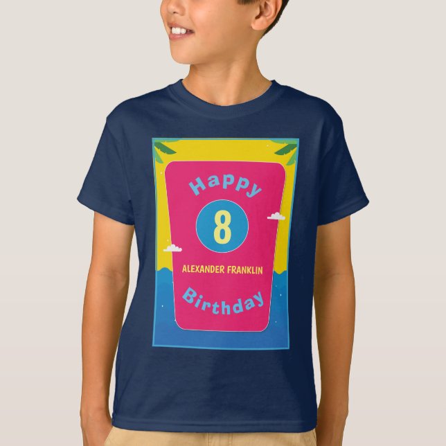 Camiseta Feliz Aniversário 8 Anos Menina Personaliza (Frente)
