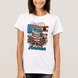 Camiseta Feliz aniversário América com F-22 Jet