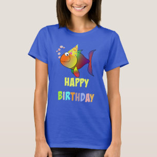 Camiseta Feliz aniversário, bonitinho e colorido peixe car