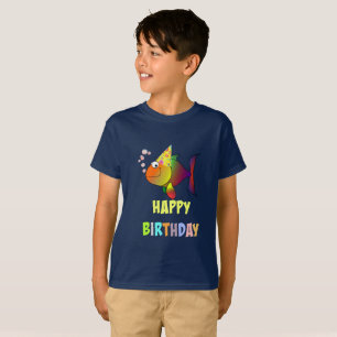 Camiseta Feliz aniversário, bonitinho e colorido peixe cart