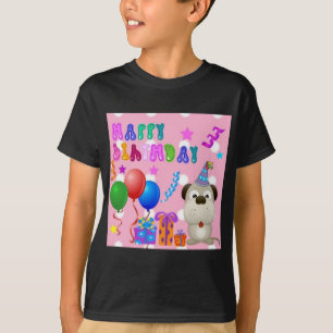 Camiseta Feliz aniversário, cachorrinho bonitinho com bolo