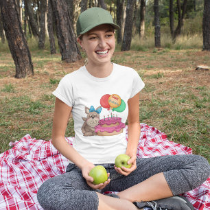 Camiseta Feliz Aniversário Cachorro Bonito com Balões e Bol