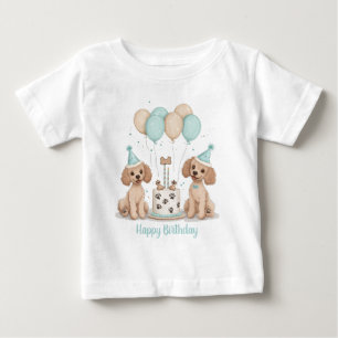 Camiseta Feliz Aniversário - Cachorros de Poodle Standard