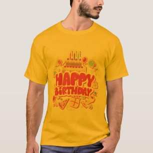 Camiseta Feliz aniversário com Bolo de Aniversário