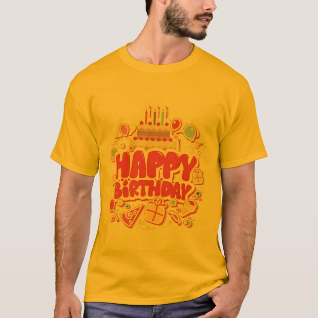Camiseta Feliz aniversário com Bolo de Aniversário (Frente)