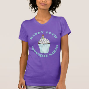 Camiseta Feliz aniversário Cupcake Azul Glacé aspersor