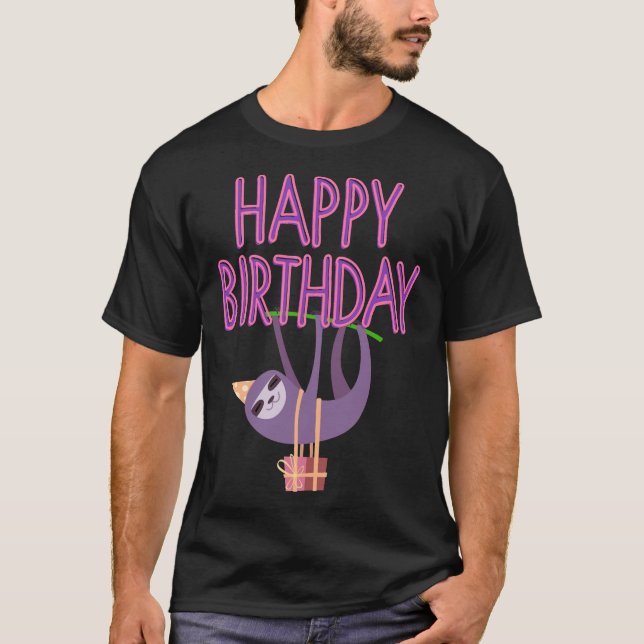 Camiseta Feliz aniversário da diversão Sloth (Frente)