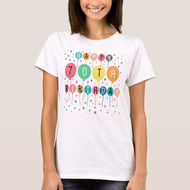 Camiseta Feliz aniversário de 70 com balões (Frente)