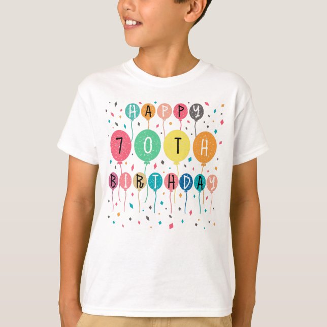 Camiseta Feliz aniversário de 70 com balões (Frente)