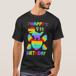 Camiseta Feliz Aniversário De 9 Anos Pop It Dinossauro Para