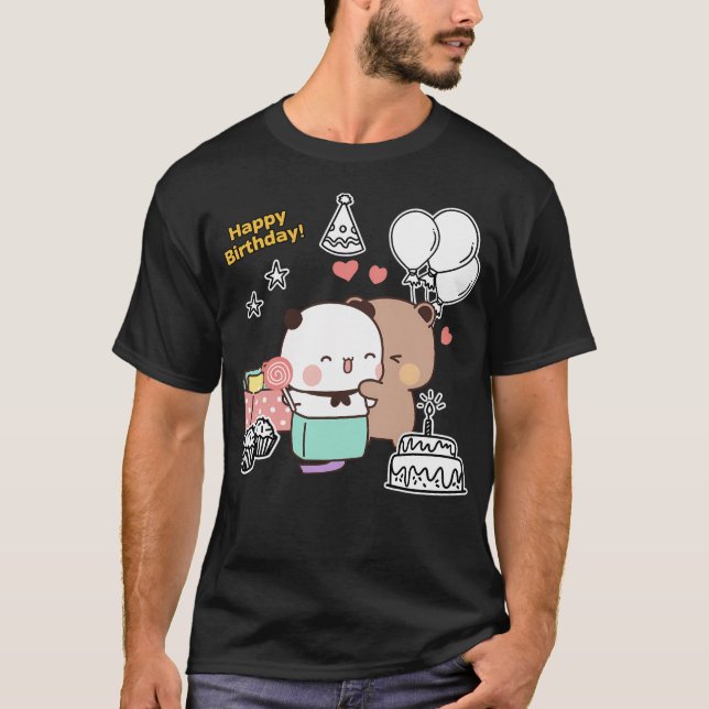 Camiseta Feliz Aniversário De Dudu Bear E Bubu Panda (Frente)