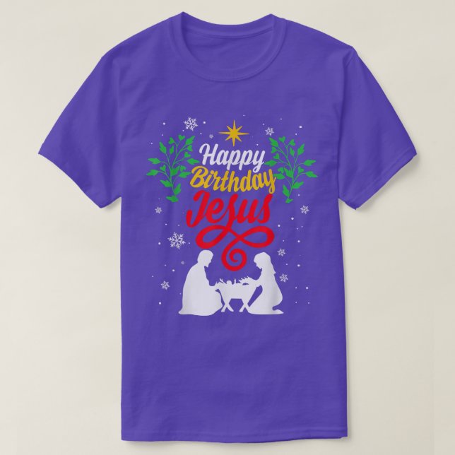 Camiseta Feliz aniversário de Natal cristão Jesus Fora Ho (Frente do Design)