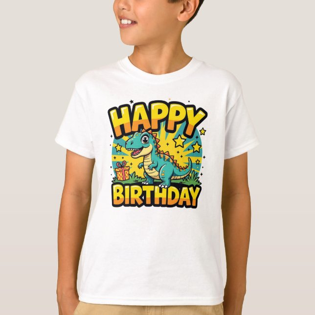 Camiseta Feliz aniversário Dinossauro (Frente)