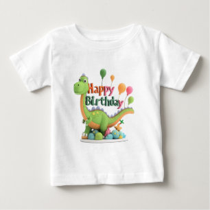 Camiseta Feliz Aniversário Dinossauro Verde com Balões – Cr