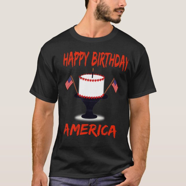 Camiseta Feliz Aniversário do Aniversário Americano do Bolo (Frente)