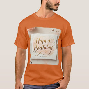 Camiseta Feliz aniversário Elegante Design Dourado