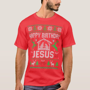 Camiseta Feliz Aniversário Feliz Natal Jesus Feriado Feio