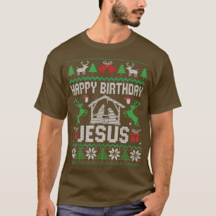 Camiseta Feliz Aniversário Feliz Natal Jesus Feriado Feio