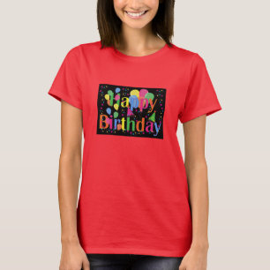 Camiseta Feliz aniversário, festiva comemoração de aniversá