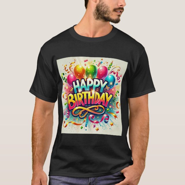 Camiseta Feliz Aniversário Festivo Celebração do Balão (Frente)
