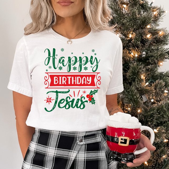 Camiseta Feliz Aniversário Festivo Jesus Natal (Festive Happy Birthday Jesus Christmas T-Shirt)