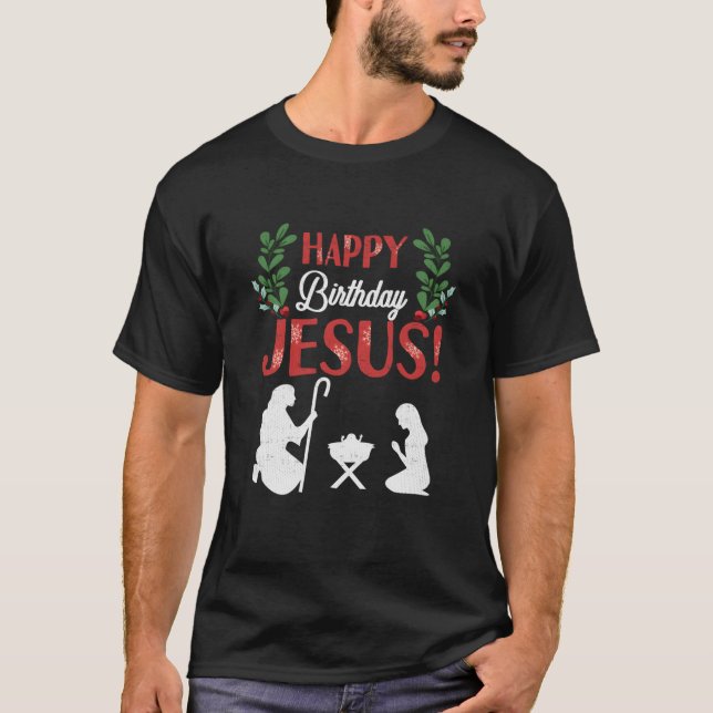 Camiseta Feliz Aniversário Jesus Cristo Cavaleiro Cristão d (Frente)
