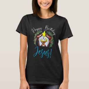 Camiseta Feliz Aniversário Jesus Natividade Cena Cristã Mul