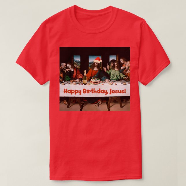 Camiseta Feliz Aniversário Jesus Tema Engraçado de Natal (Frente do Design)