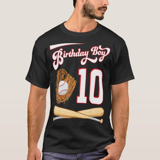 Camiseta Feliz Aniversário Jogador De Beisebol Rapaz De 10  (Frente)