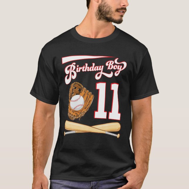 Camiseta Feliz Aniversário Jogador De Beisebol Rapaz De 11  (Frente)