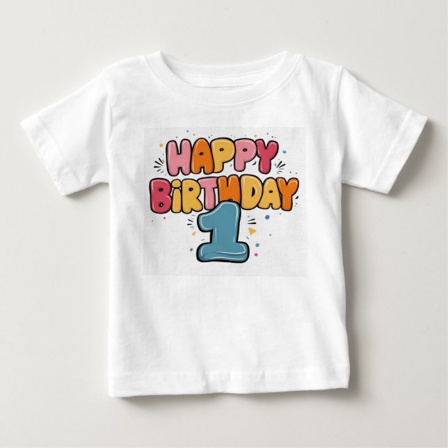 Camiseta Feliz Aniversário menino - 1º aniversário (Frente)