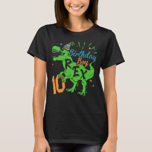 Camiseta Feliz Aniversário, Menino De 10 Anos Dinossauro En