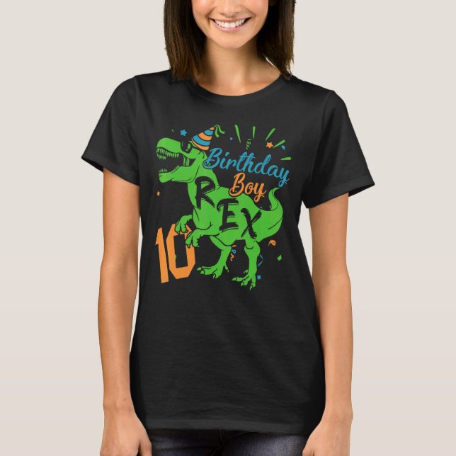 Camiseta Feliz Aniversário, Menino De 10 Anos Dinossauro En (Frente)
