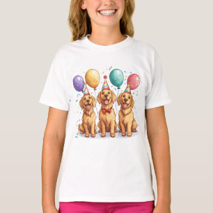 Camiseta Feliz Aniversário Ouro Cachorros de Retriever