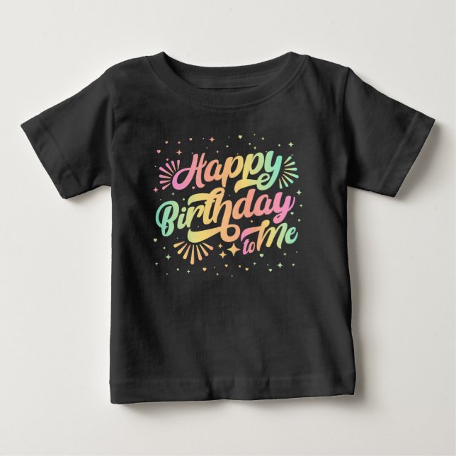 Camiseta Feliz Aniversário para Mim Tipografia Arco-íris (Frente)
