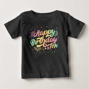 Camiseta Feliz Aniversário para Mim Tipografia Arco-íris