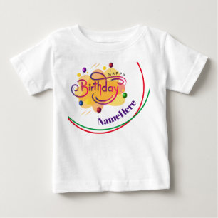 Camiseta Feliz Aniversário Personalizado Nome Moderno para