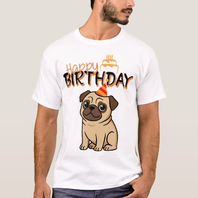 CAMISETA FELIZ ANIVERSÁRIO PUG (Frente)
