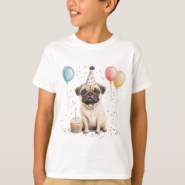 Camiseta Feliz Aniversário Pug Cachorro (Frente)