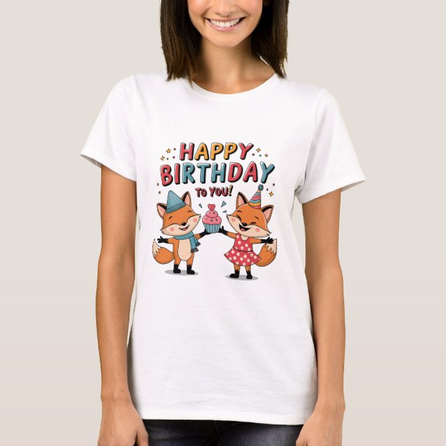 Camiseta Feliz Aniversário Raposas (Frente)