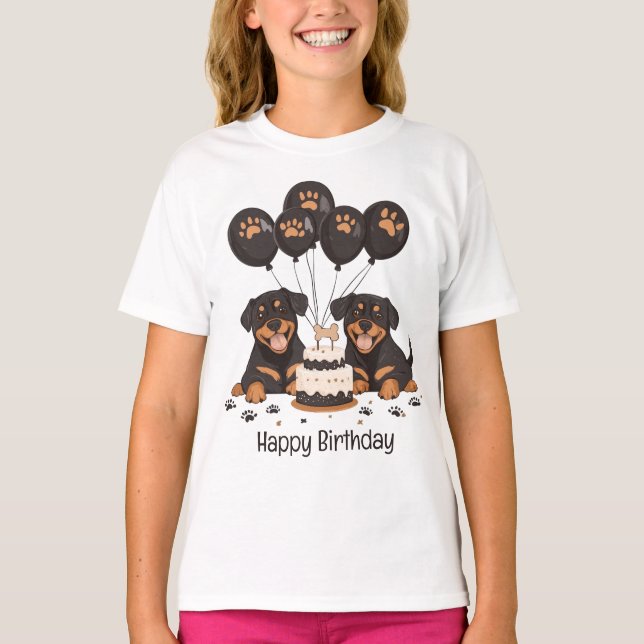 Camiseta Feliz Aniversário Rottweiler Cães (Frente)