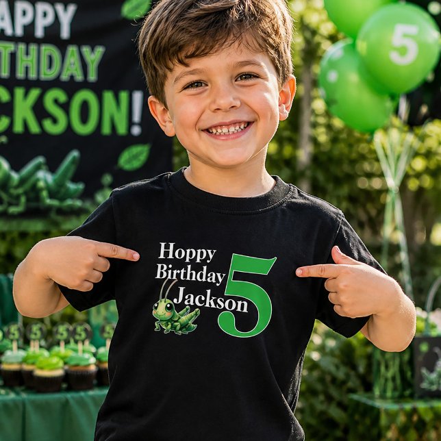 Camiseta Feliz Aniversário Saltamonte 5º Aniversário (Hoppy Birthday Grasshopper 5th Birthday Toddler T-shirt)