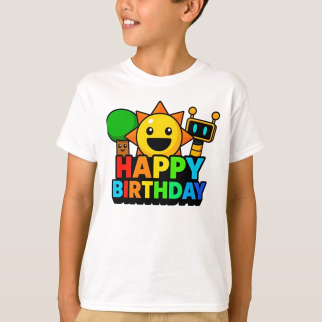 Camiseta Feliz Aniversário Sprunki - Tree Sun Funbot (Frente)