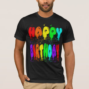 Camiseta Feliz Aniversário Tipografia Colorida Balões Cólit