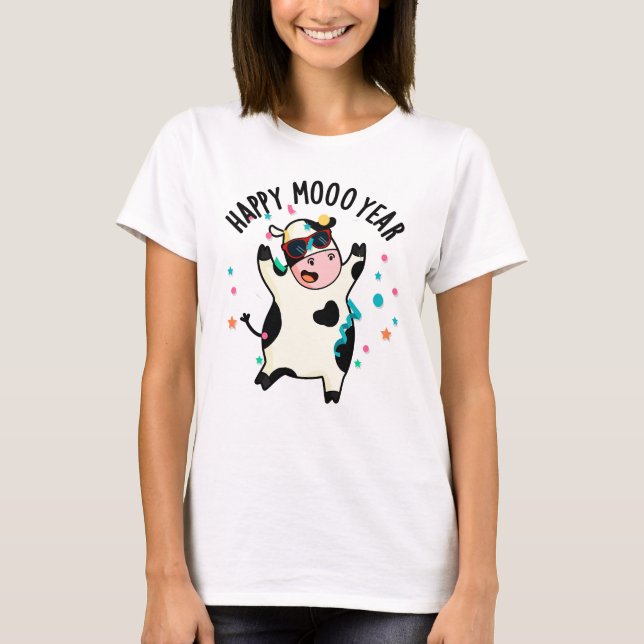 Camiseta Feliz Ano da Moo Engraçado Vaca (Frente)