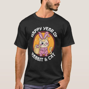 Camiseta Feliz Ano do Coelho e Gato Chinês Zodíaco Novo Ye